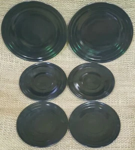 6 Hazel Atlas Monotone Black milk Glass Vintage 2 small Plates, 4 saucers OLD! - Picture 1 of 3