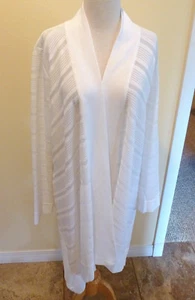 MISOOK DRAMATIC WHITE SHEER WEAVE KNIT ASYMMETRICAL OPEN DUSTER WRAP 42"B LN S - Picture 1 of 3