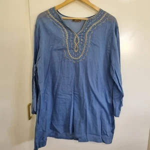 Jendi Cotton Embroidered Tunic Shirt XL, Casual Top Blouse Lightweight - Picture 1 of 6