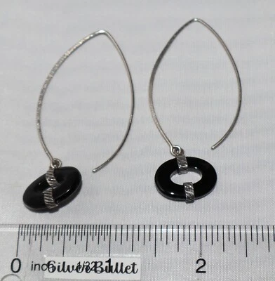 Silpada Sterling Silver Black Oval Chalcedony Long Threader Drop Earrings W2048 - Image 1 of 3
