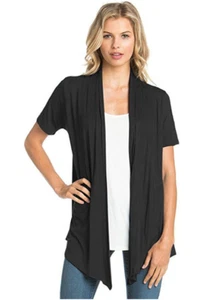 Women's Solid Short Sleeve Cardigan Open Front Wrap Vest Top Plus USA (S-3X)  - Picture 1 of 91