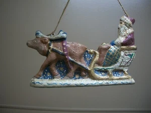 Vintage Weihnachten alte Welt Weihnachtsmann Schlitten & Rentier Ornament verrückte Farbe - Bild 1 von 11