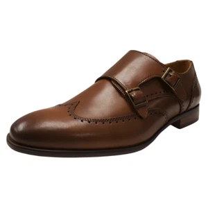 Alfani Mens Eli Wingtip Monk Strap Loafers Leather Tan 8M MSRP 89.99 New - Picture 1 of 7