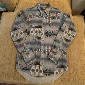 Vintage Wrangler Shirt 16.5x35 Pearl Snap X Long Tail Aztec 90s RARE Fleece-like - Picture 1 of 16