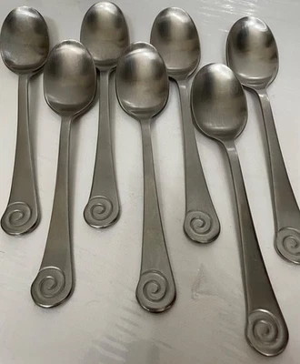 Robert Welch Stainless AMMONITE SATIN Set of 7  Oval Soup Spoons  18/10 stainles - Image 1 of 4