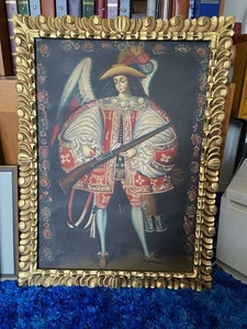 Vintage Cuzco School Revival Gemälde Erzengel mit Gewehr - Bild 1 von 7
