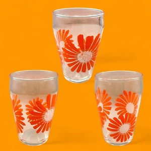 3 Dominion Glass Flower Power Juice Cups – Vintage 60s Orange Floral - Picture 1 of 8