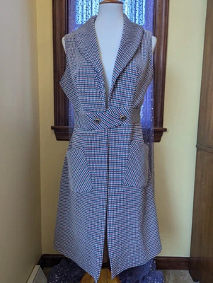 Vintage 70's Mod Schoolgirl Red White Blue Plaid Polyester Vest Top Size M/L - Image 1 of 4