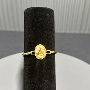Vintage Gold Tone Bangle Bracelet Horse Head Portrait Magnetic Clasp Equestrian - Picture 1 of 8