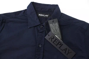 Replay Hombre CAMISA S Azul Marino Manga Larga Informal Algodón Elástico - Imagen 1 de 11