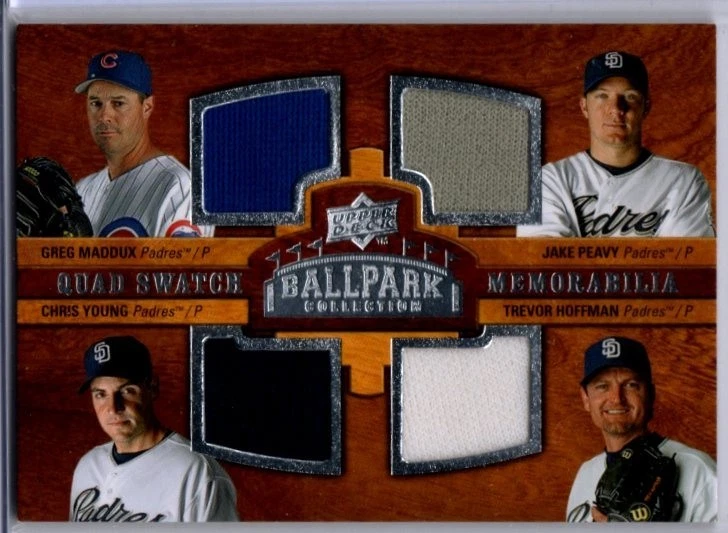 2008 UD Ballpark Collection Quad Swatch Maddux Young Peavy Hoffman JERSEY - Image 1 of 1