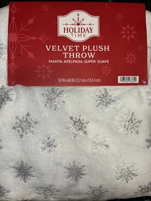Holiday Time Super Soft Plush Throw Christmas White Snowflakes Blanket 50”x60” - Image 1 of 3