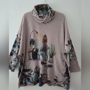 Suéter Top Inoah Beigr Gráfico Gato Perro Estampado Capucha Cuello Bolsillos Talla Única - Imagen 1 de 9