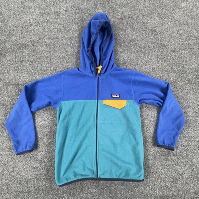 Chaqueta polar Patagonia niños pequeña 7-8 azul verde con capucha cremallera completa sudadera Foto 1 de 4