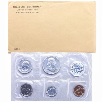 Conjunto de prova 1960 (P) envelope original 90% prata data grande centavo 5 moedas - Imagem 1 de 4