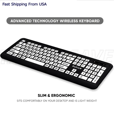 Large Print Keyboard For Low Vision People - USB Wireless High Contrast Keys - Image 1 of 4