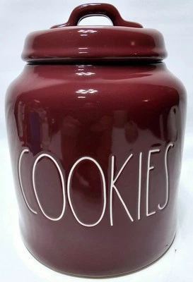 Rae Dunn Artisan Collection Ceramic Cookie Jar Canister with Lid Burgundy/Maroon Foto 1 de 4