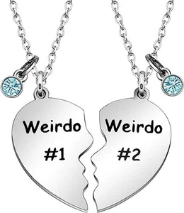 Collar colgante de dos corazones divididos Weirdo 1 y Weirdo 2 regalos de amistad para BFF - Imagen 1 de 4