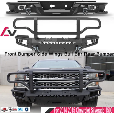 Front & Rear Bumper Bumper 2014 2015 For Chevrolet Silverado 1500 Black Steel - Imagem 1 de 4
