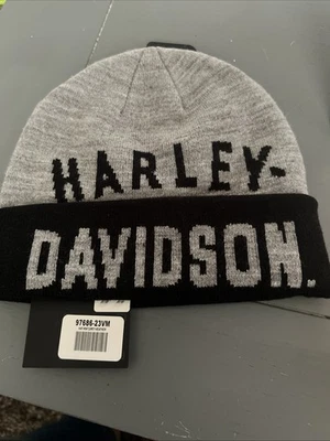 Harley-Davidson 97686-23VM Men's Cuffed Beanie Hat Grey/Black NWT One Size - Image 1 of 2