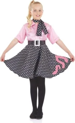 Girls 50s Pink Poodle Dress Kids 1950s Rock N Roll Dancer Costume Halloween - Image 1 of 4