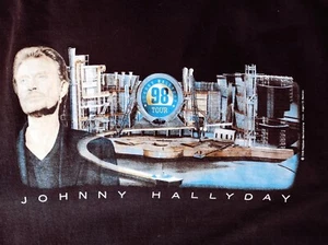 JOHNNY HALLYDAY VINTAGE BLACK TEE SHIRT TOUR 98 IMPRIME RECTO VERSO TAILLE XL - Picture 1 of 6