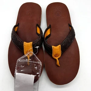 Neu 2017 ULU Tagiuk Herren US 9 braun Leder Fell Flip Flops Sandalen offener Karton - Bild 1 von 8