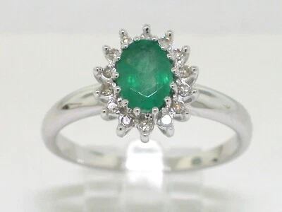 Smaragd Ring 585 Weißgold 14Kt Gold natürlicher ovaler Smaragd  14 Diamanten  - Bild 1 von 4