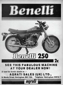 Benelli 250 1975 2C Phantom motocicleta anuncio impreso original - Imagen 1 de 1
