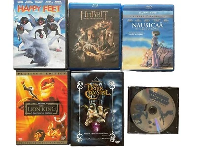Lot 6 DVD Blu Ray Movies Wonder Woman Hobbit Nausicaa Lion King Dark Crystal - Immagine 1 di 2