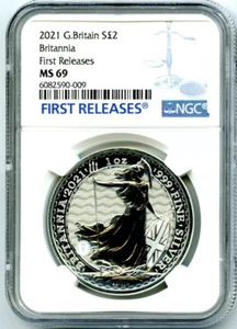 2021 GREAT BRITAIN 1OZ SILVER BRITANNIA NGC MS69 FIRST RELEASES - NEW SECURITY - Picture 1 of 2