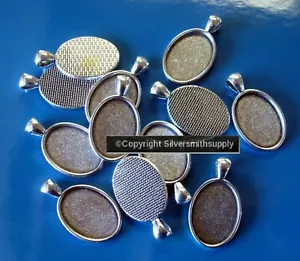 PENDANT FRAMES Antique silver plated holds 18X25mm cabochon 12PCS FPP001B - Picture 1 of 5