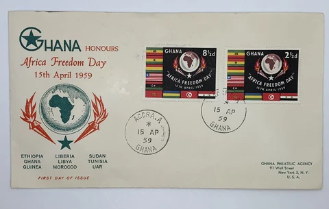1959 ACCRA GHANA HONOURS AFRICA FREEDOM DAY FIRST DAY COVER Cover