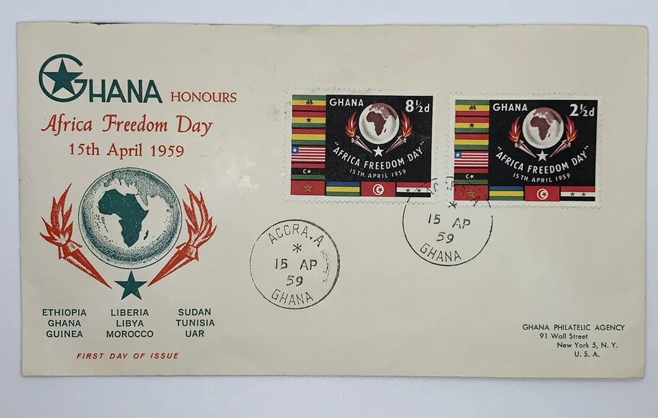 1959 ACCRA GHANA HONOURS AFRICA FREEDOM DAY FIRST DAY COVER - Image 1 of 2