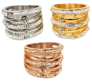 Anillos de acero inoxidable anillo de mujer banda anillo de pareja plata oro rosa piedra circonita moderna - Imagen 1 de 8