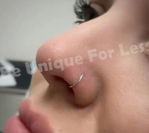 Nose Ring Thin Small White Gold Nose Hoop Stud Nose Ring 6mm 8mm - Picture 1 of 9