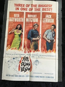 FIRE DOWN BELOW Orig. 1957 Movie Poster ROBERT MITCHUM/RITA HAYWORTH/JACK LEMMON - Picture 1 of 10