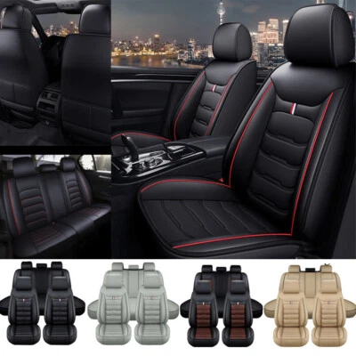 5-Seats Car Seat Covers PU Leather Front + Rear Back Cushion Full Set Universal Foto 1 de 4