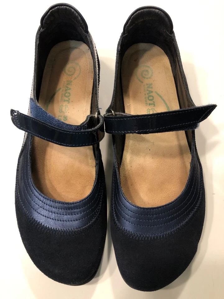 Zapatos para mujer Naot Kirei Maryjane 39 azul marino gamuza charol gancho y bucle planos Foto 1 de 4