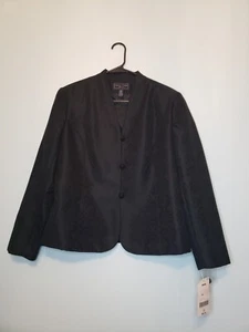 Laura Scott Women Petite 16P Black Jacquard Jacket Blazer Button Front NWT - Picture 1 of 5
