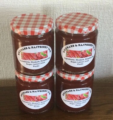 4 Jars of Homemade Rhubarb & Raspberry Jam - 8 oz - Image 1 of 3