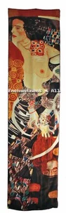 Oblong Handmade 100% Silk Art Scarf Wrap Handrolled Hems w/ Klimt's "Judith II" - Picture 1 of 3
