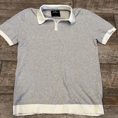 Hollister 1/4 Cremallera Manga Corta Hombre Blanco/Negro Pullover L Suave Camisa de Vestir Foto 1 de 4