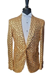 Mens Formal Wedding Prom Gold Sequin Blazer Tuxedo Jacket - Picture 1 of 1