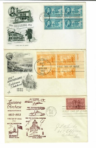 1950's FDC, Lot of 3 - Good condition, addressed, #996,  #997, #1020 Cover
