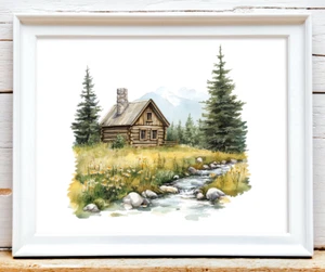Hütte Wandbild Kunstdruck, Waldhütte Wandbild Deko, Wald Wohndeko #475 - Bild 1 von 2