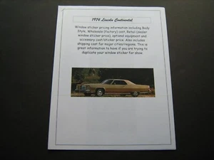 1974 Lincoln Continental factory cost/dealer retail pricing of cars/options--'74 - Picture 1 of 2