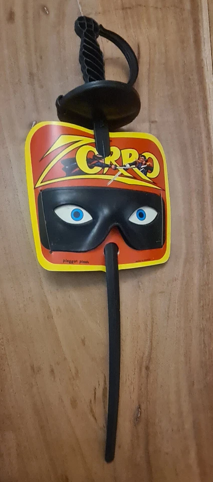 Vintage 1980s Greek Plastic Plaggon Plast ZORRO mask and sword kid costume - Image 1 of 3