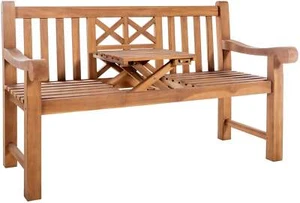 Teakbank Luka Wetterfeste Gartenbank mit Klapp-Tisch Gartenbank Teakholz Bank - Bild 1 von 7