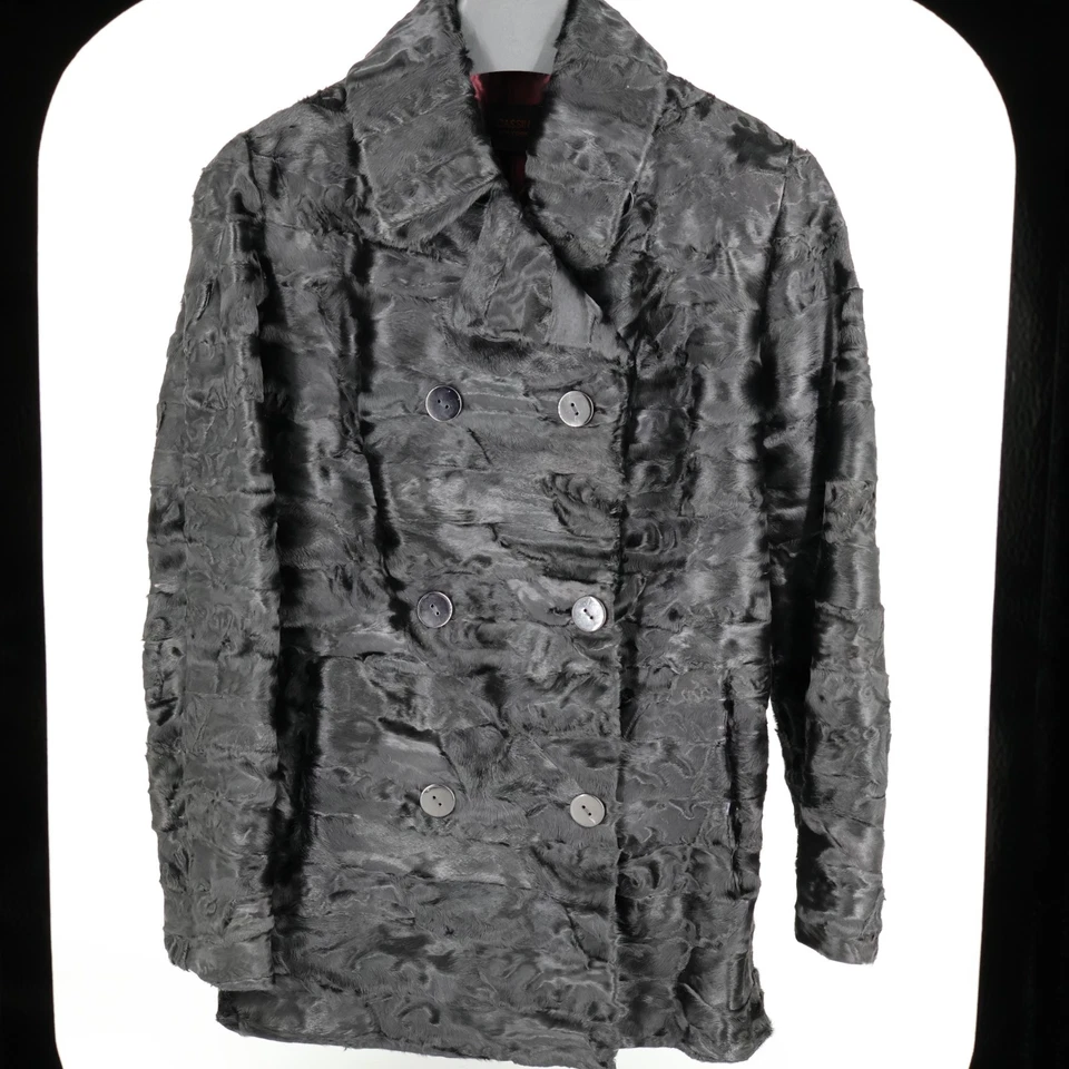 LEER Cassin NY Chaqueta de piel de astracán rojo forro satinado EE. UU. 8 / L Foto 1 de 4